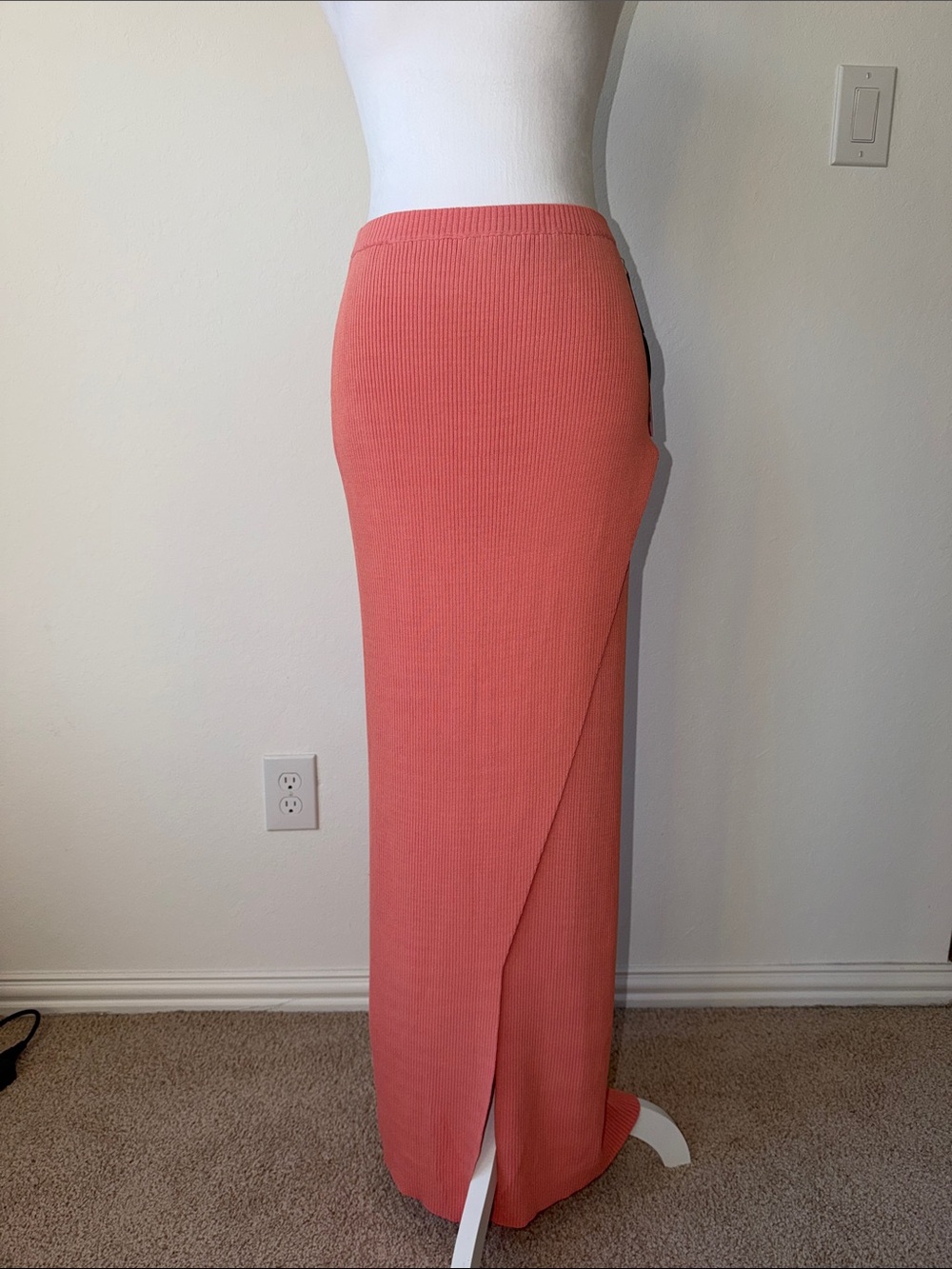 Amuse Society Coral Ribbed Maxi Skirt with Side Slit